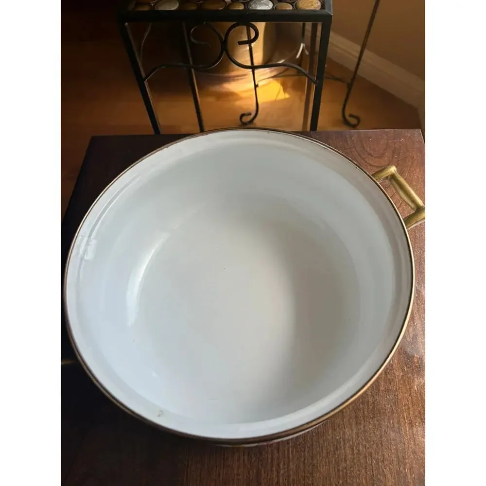 Tabletops Unlimited Dar Collection Enamel On Steel Floral Vintage PotWith Lid